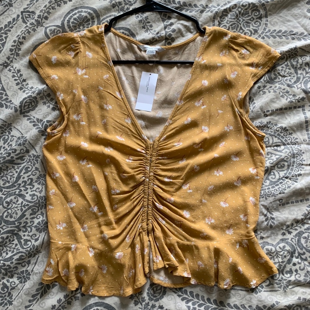 American Eagle Floral Ruffle Shirt